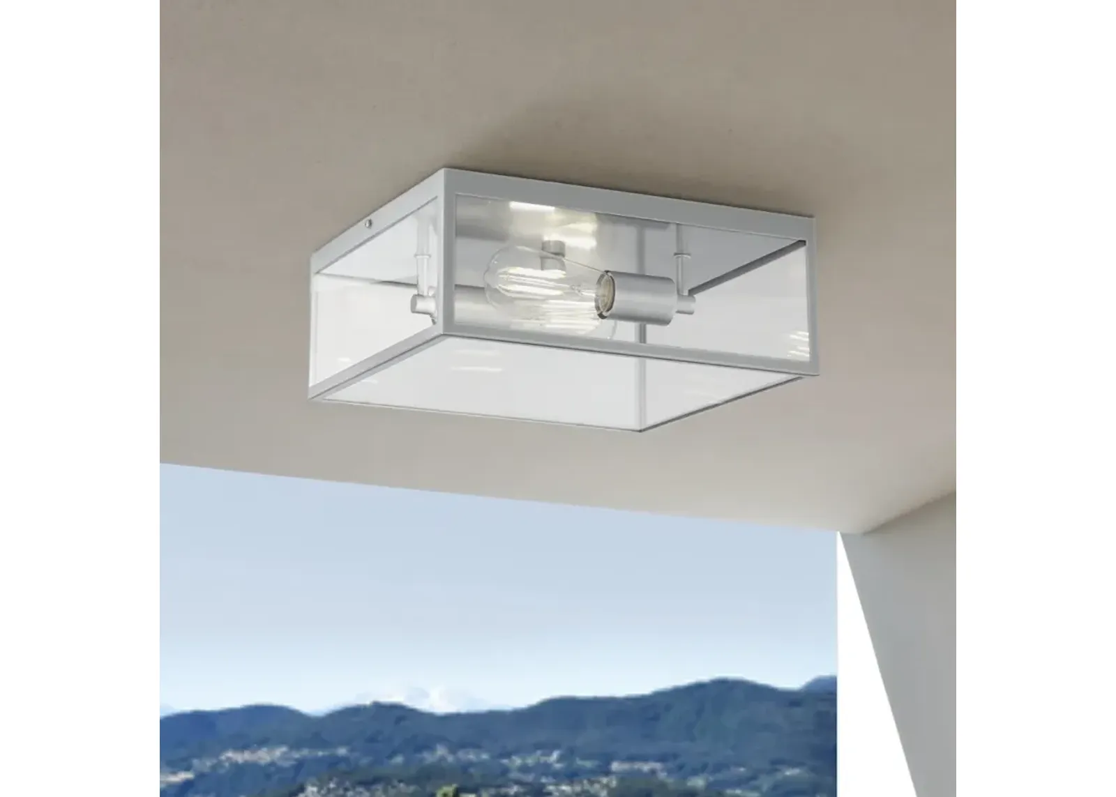 Titan 12" Wide Matte Silver Square Indoor-Outdoor Ceiling Light