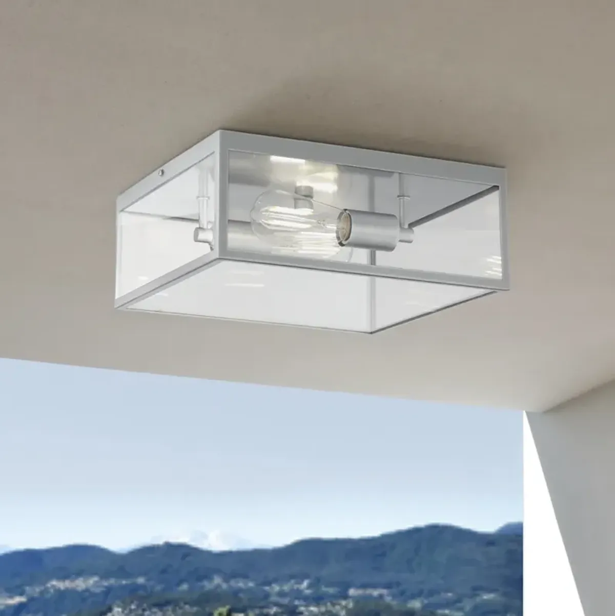 Titan 12" Wide Matte Silver Square Indoor-Outdoor Ceiling Light