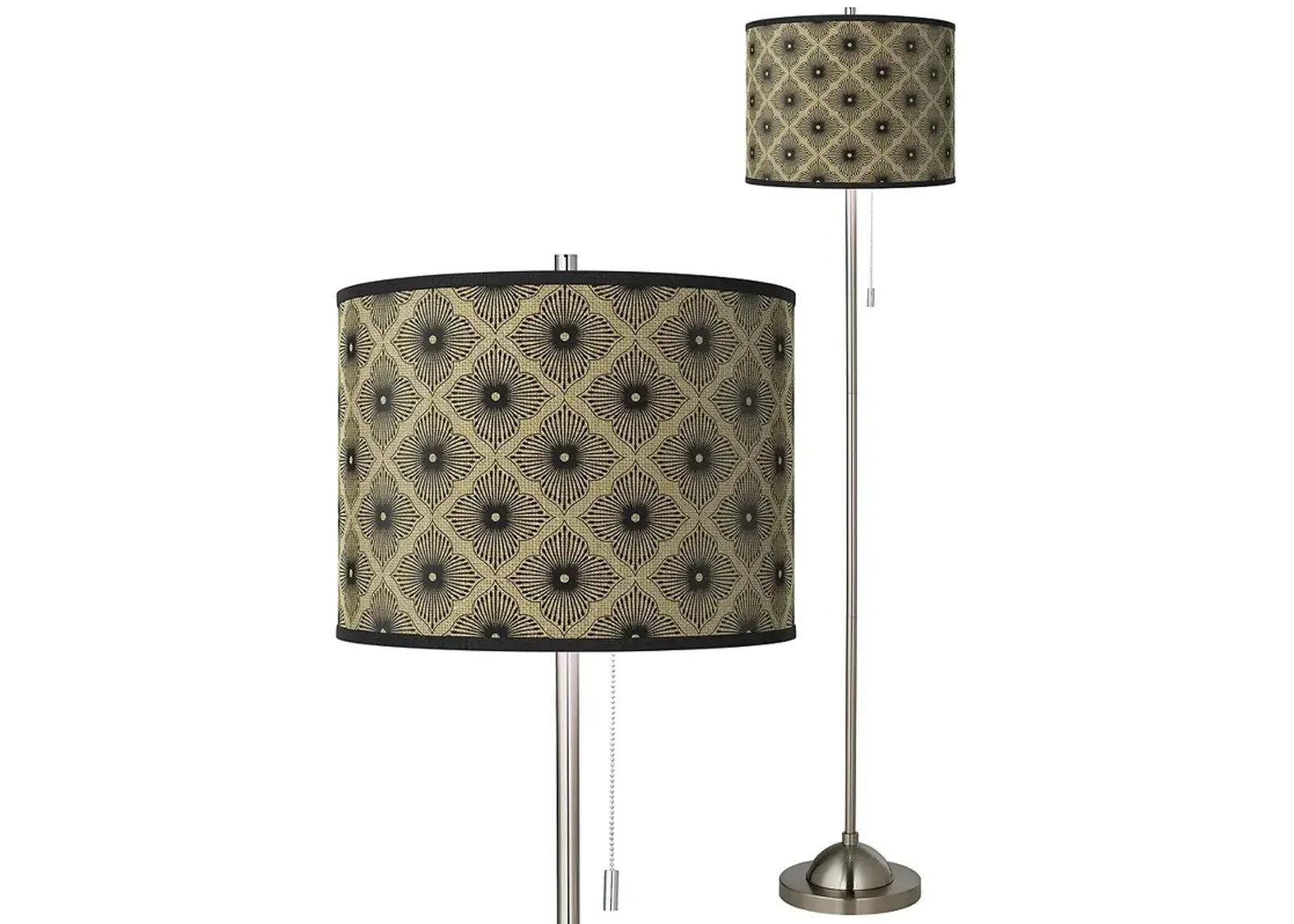 Giclee Glow Rustic Flora Shade with Brushed Nickel Pull Chain Floor Lamp