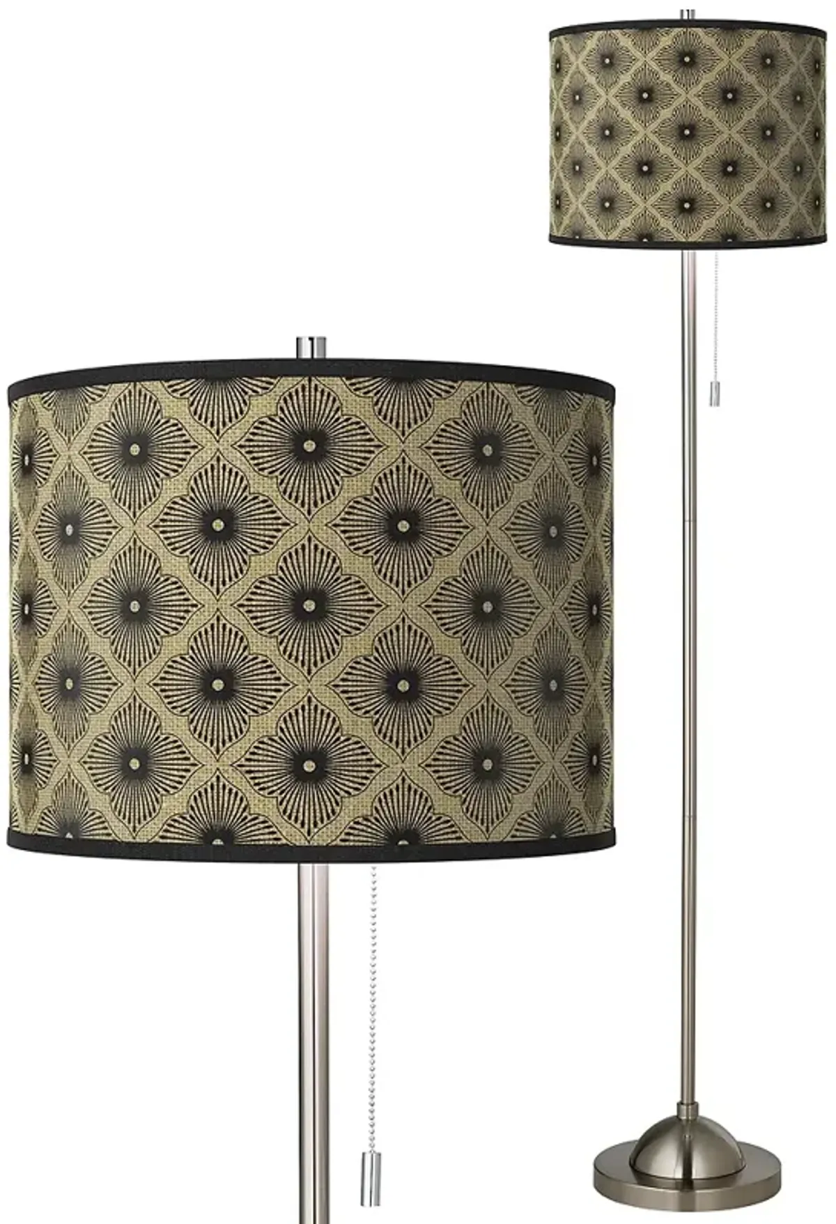 Giclee Glow Rustic Flora Shade with Brushed Nickel Pull Chain Floor Lamp