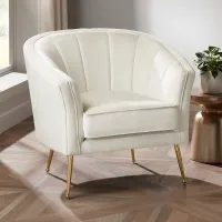Leighton White Velvet and Gold Tufted Accent Chair