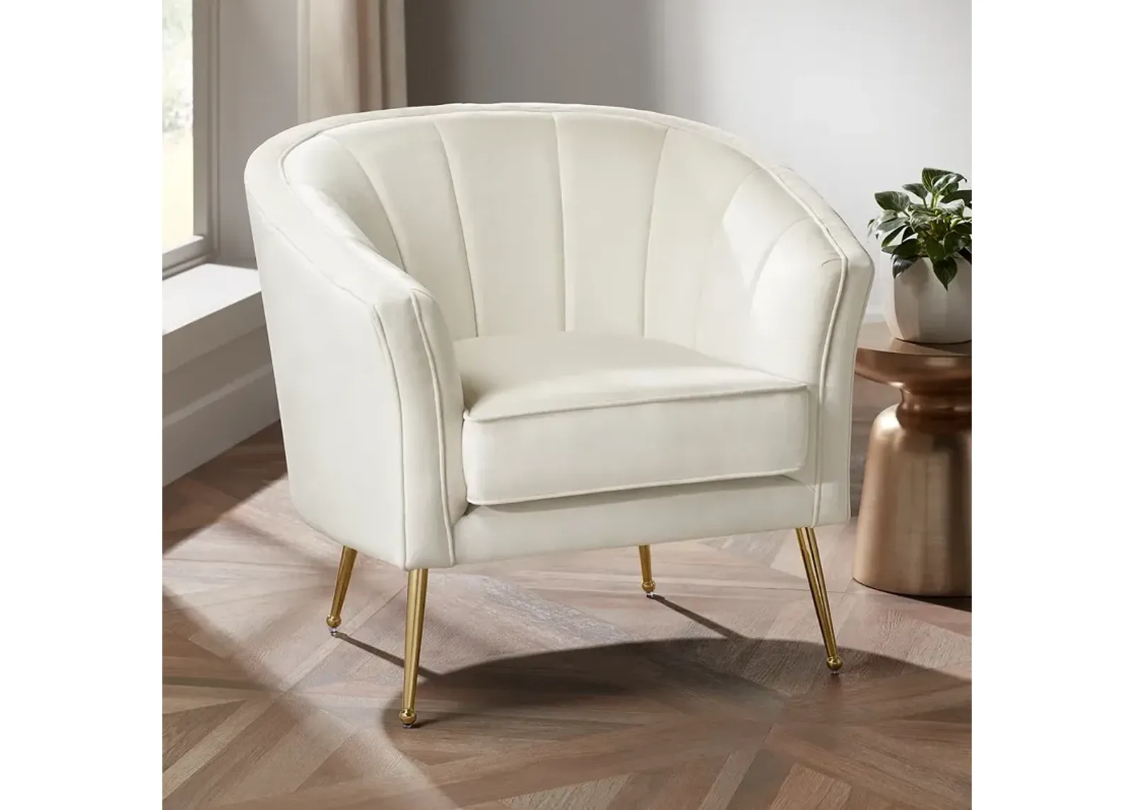 Leighton White Velvet and Gold Tufted Accent Chair