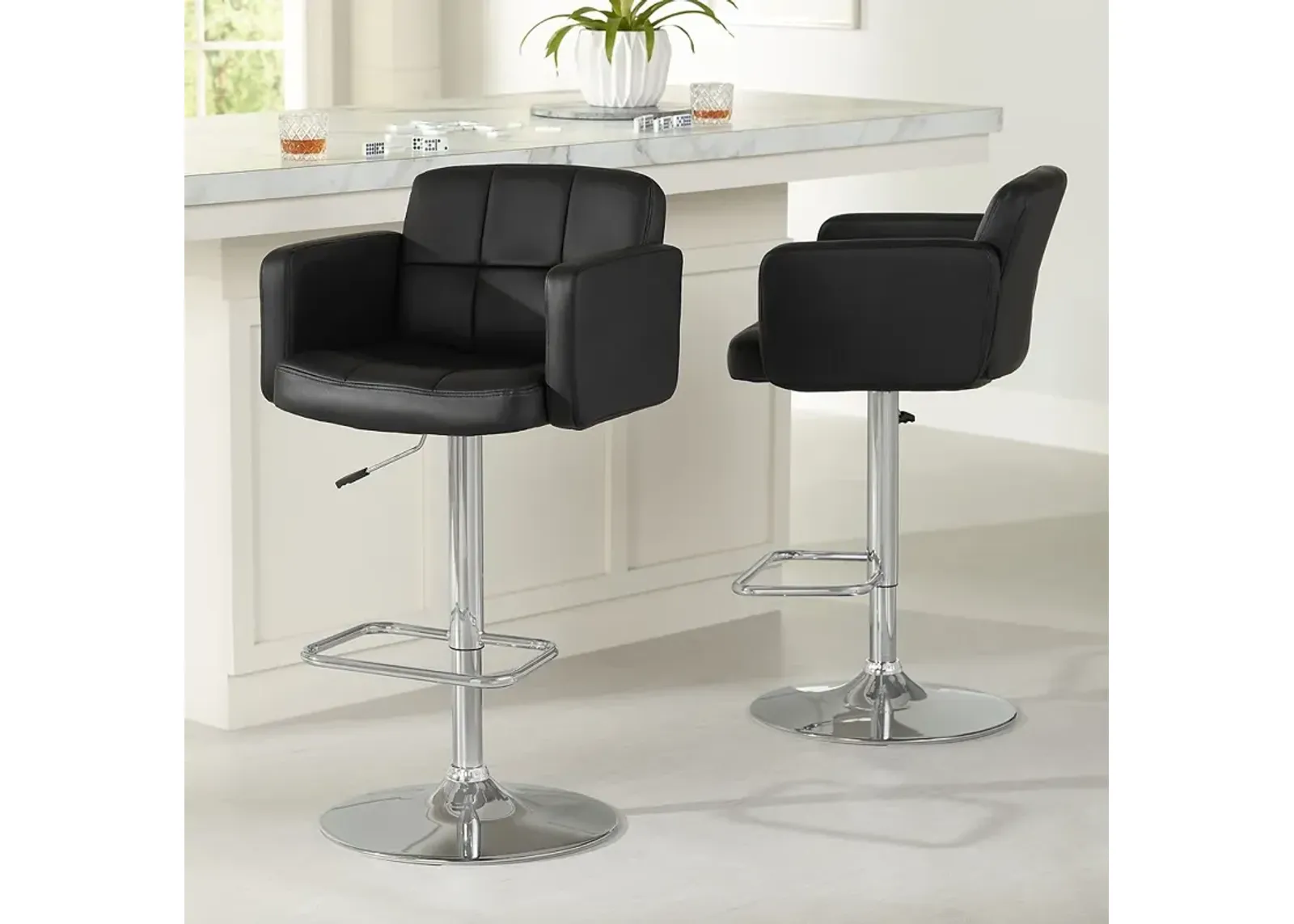 Trek Black Faux Leather Swivel Bar Stools Set of 2