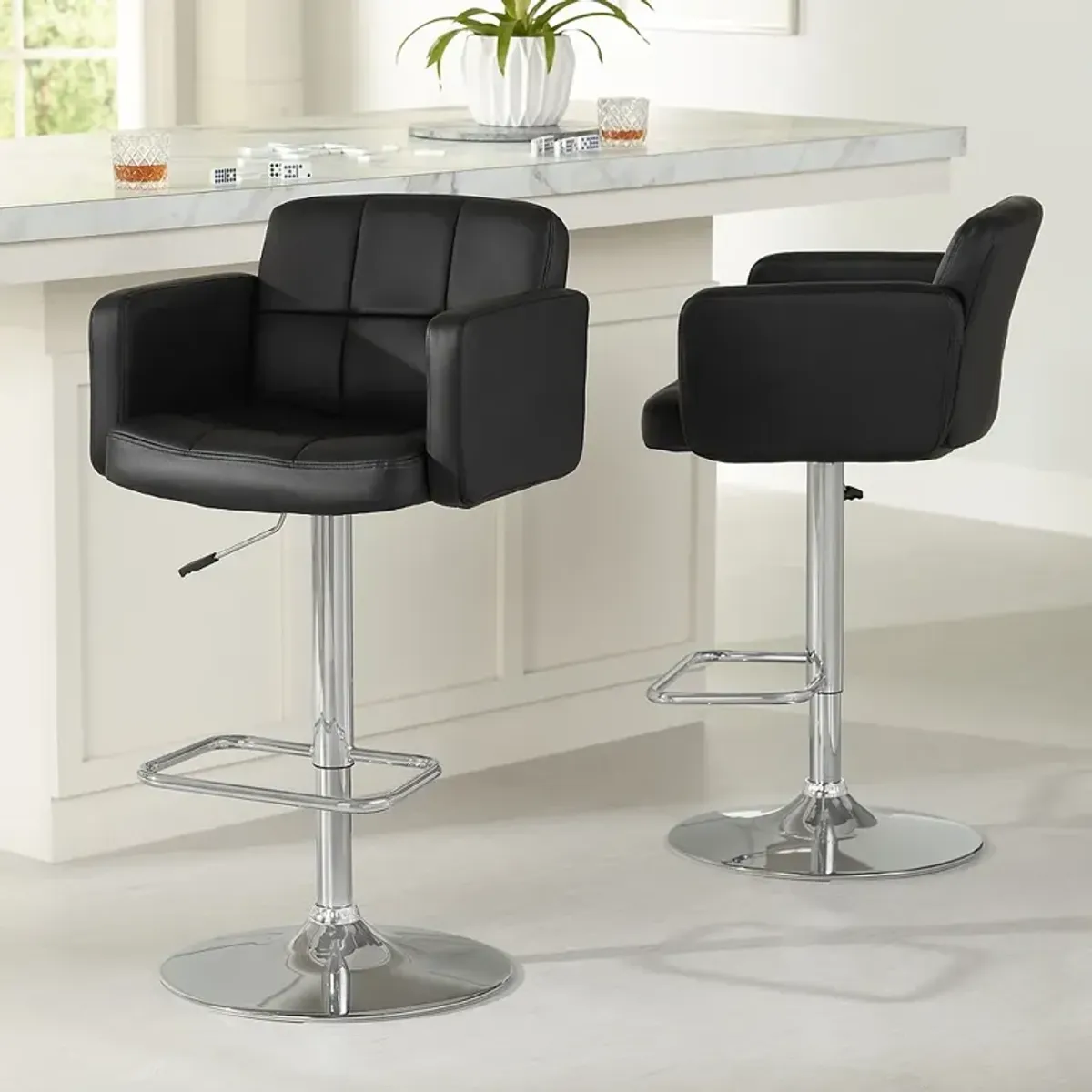 Trek Black Faux Leather Swivel Bar Stools Set of 2