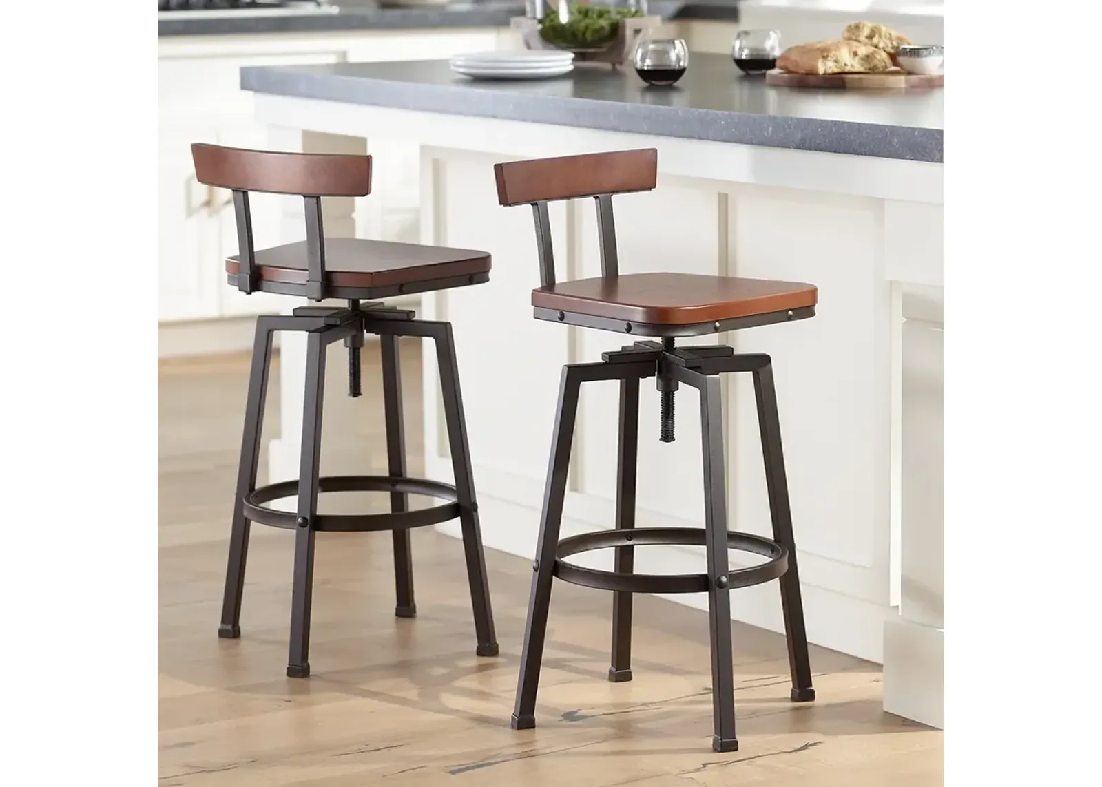 Roark Dark Bronze Adjustable Swivel Bar Stools Set of 2