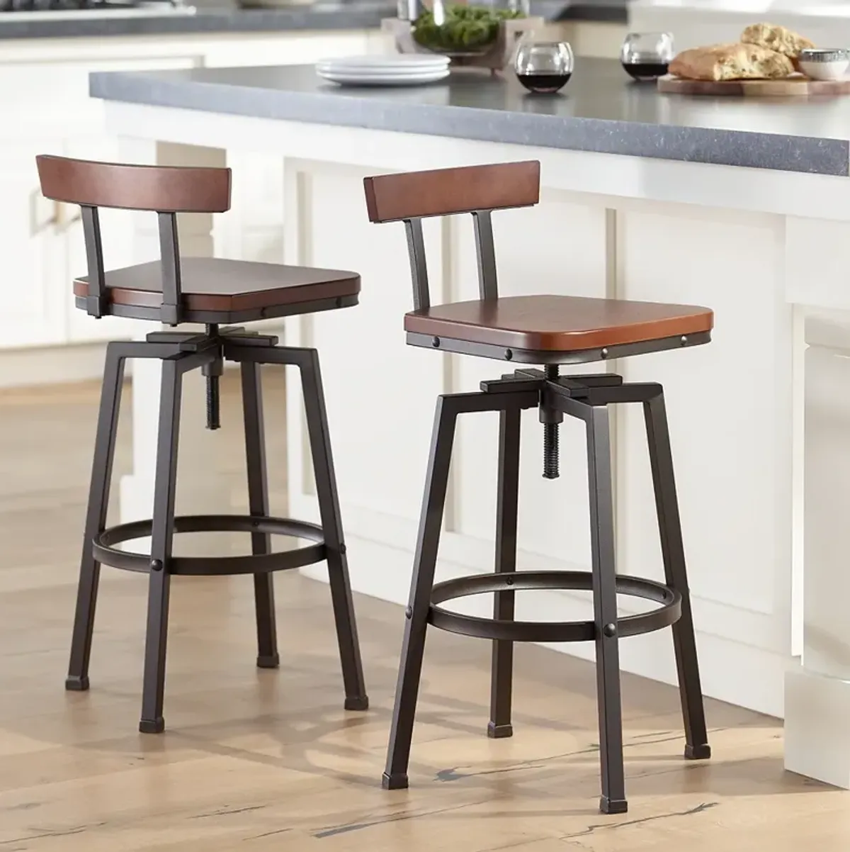 Roark Dark Bronze Adjustable Swivel Bar Stools Set of 2