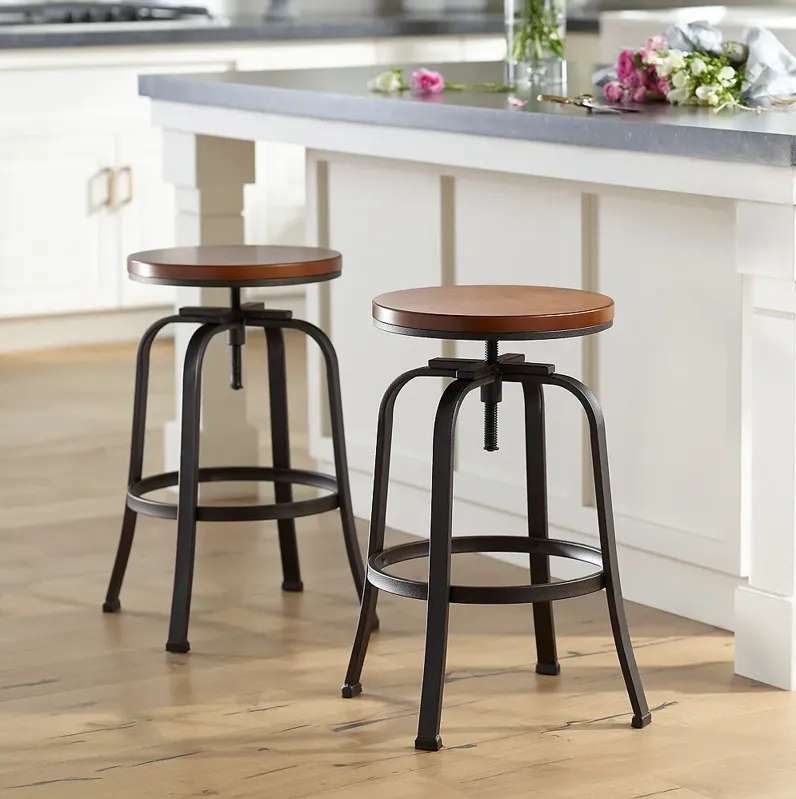 Radin Hammered Bronze Adjustable Swivel Bar Stools Set of 2