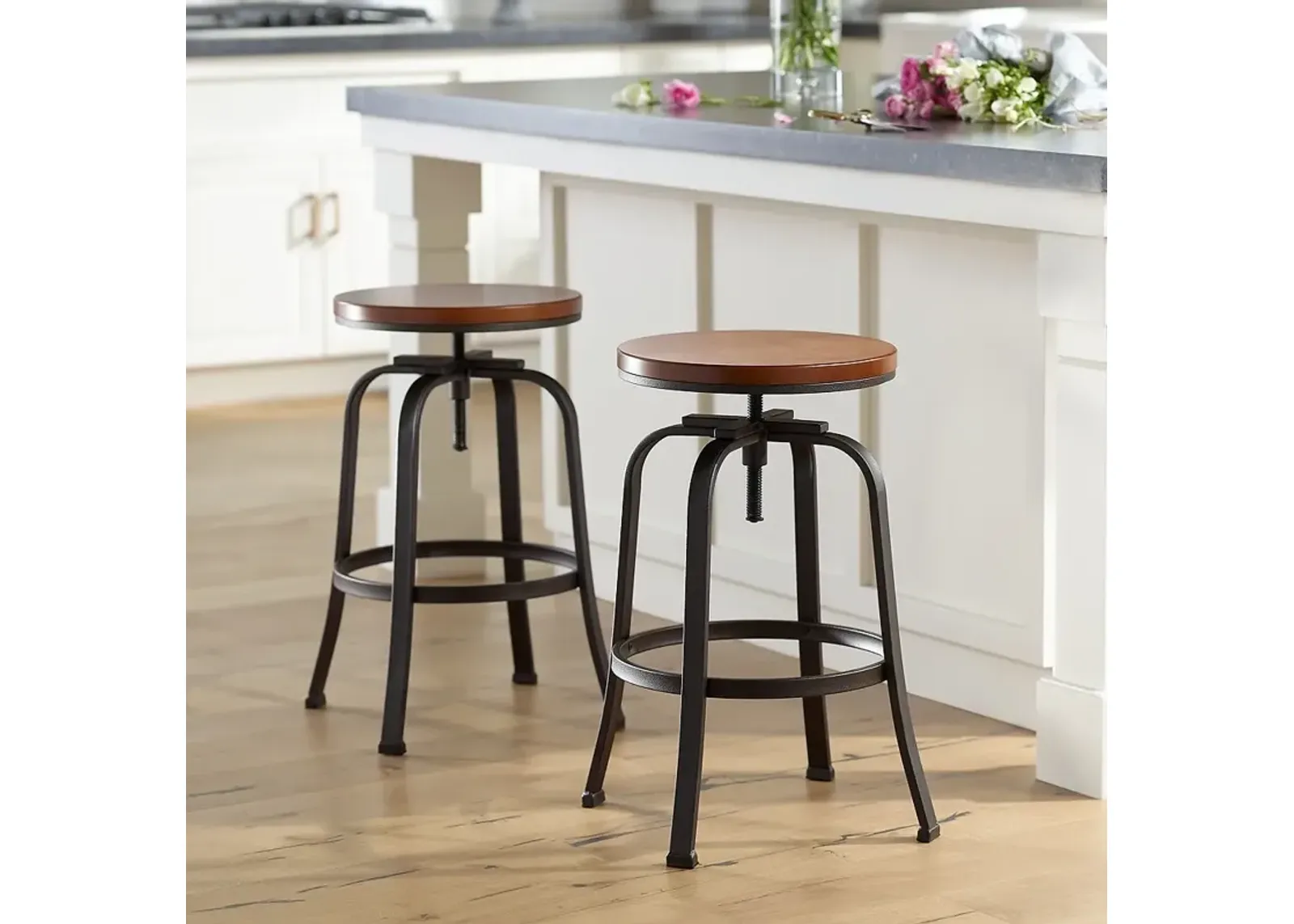 Radin Hammered Bronze Adjustable Swivel Bar Stools Set of 2