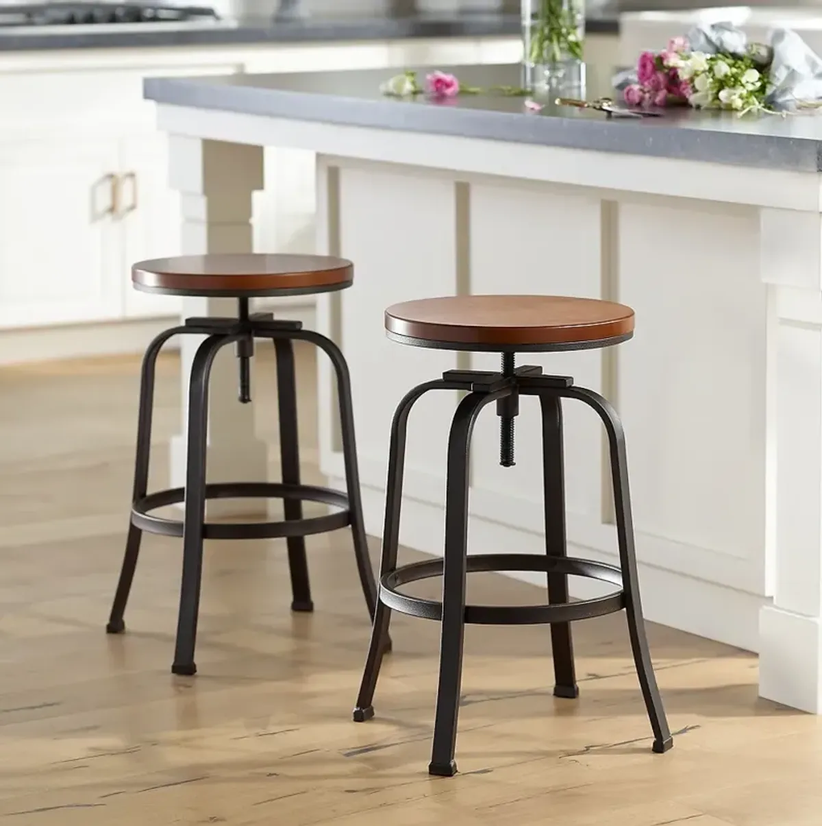 Elm Lane Radin Hammered Bronze Adjustable Swivel Bar Stools Set of 2