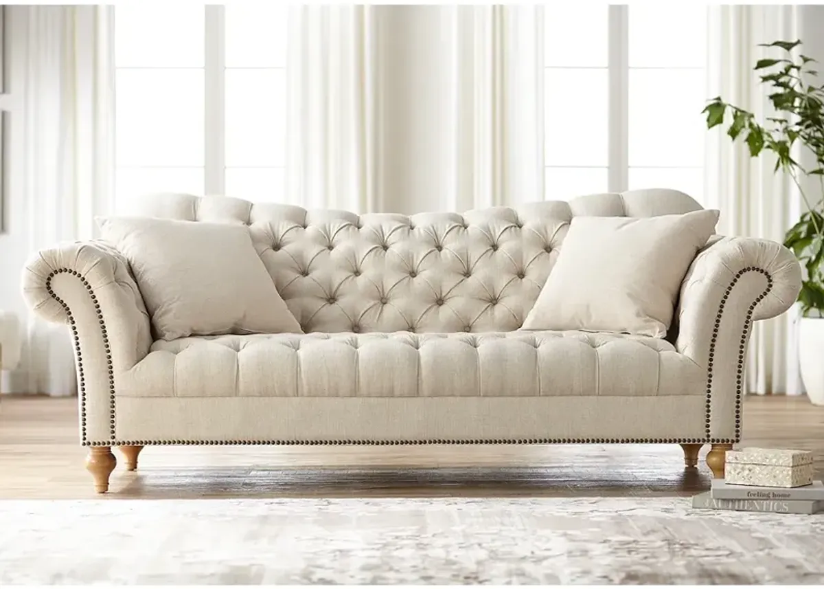 Vanna 90 1/2" Wide Brussel Linen Tufted Sofa with Pillows