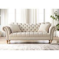Vanna 90 1/2" Wide Brussel Linen Tufted Sofa with Pillows