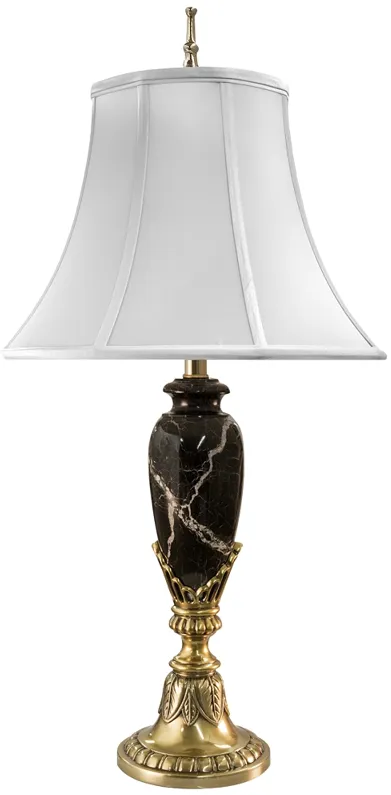 Stiffel Malin Burnished Brass and Black Zebra Marble Traditional Table Lamp