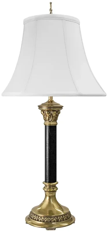 Stiffel Orson 31" High Burnished Brass and Black Leather Table Lamp