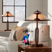 Franklin Iron Samuel 20" Mica Shade and Bronze USB Lamps Set of 2