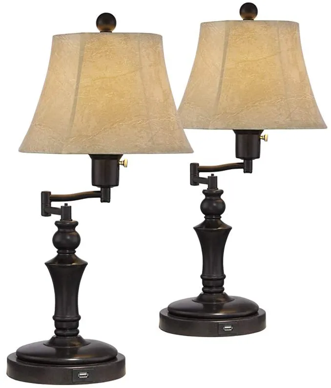 Regency Hill Corey 21 3/4" High Swing Arm USB Lamps Set of 2