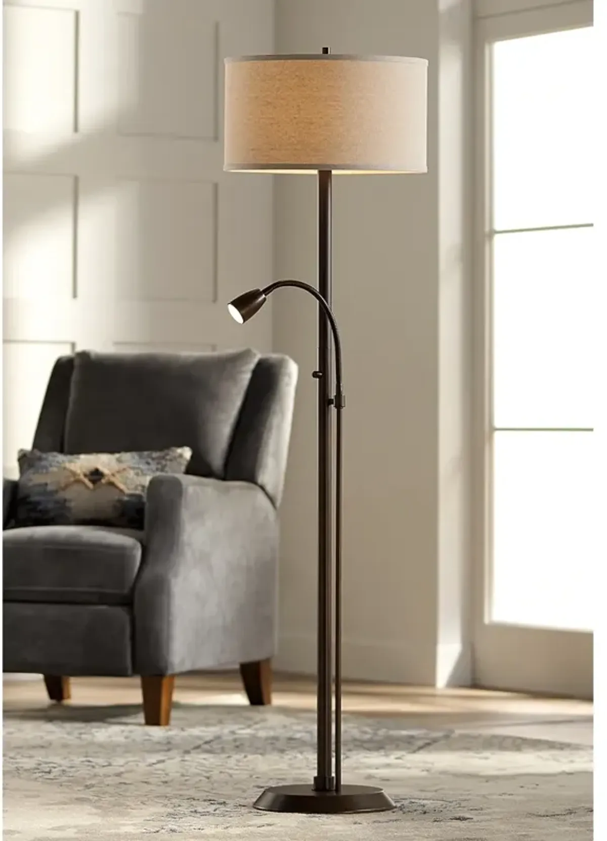 Possini Euro Traverse 64" Bronze Gooseneck Reading Arm Floor Lamp