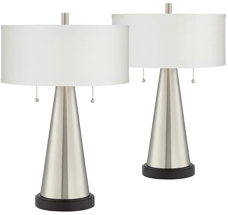 Franklin Iron Works Craig 23" Brushed Nickel USB Table Lamps Set of 2