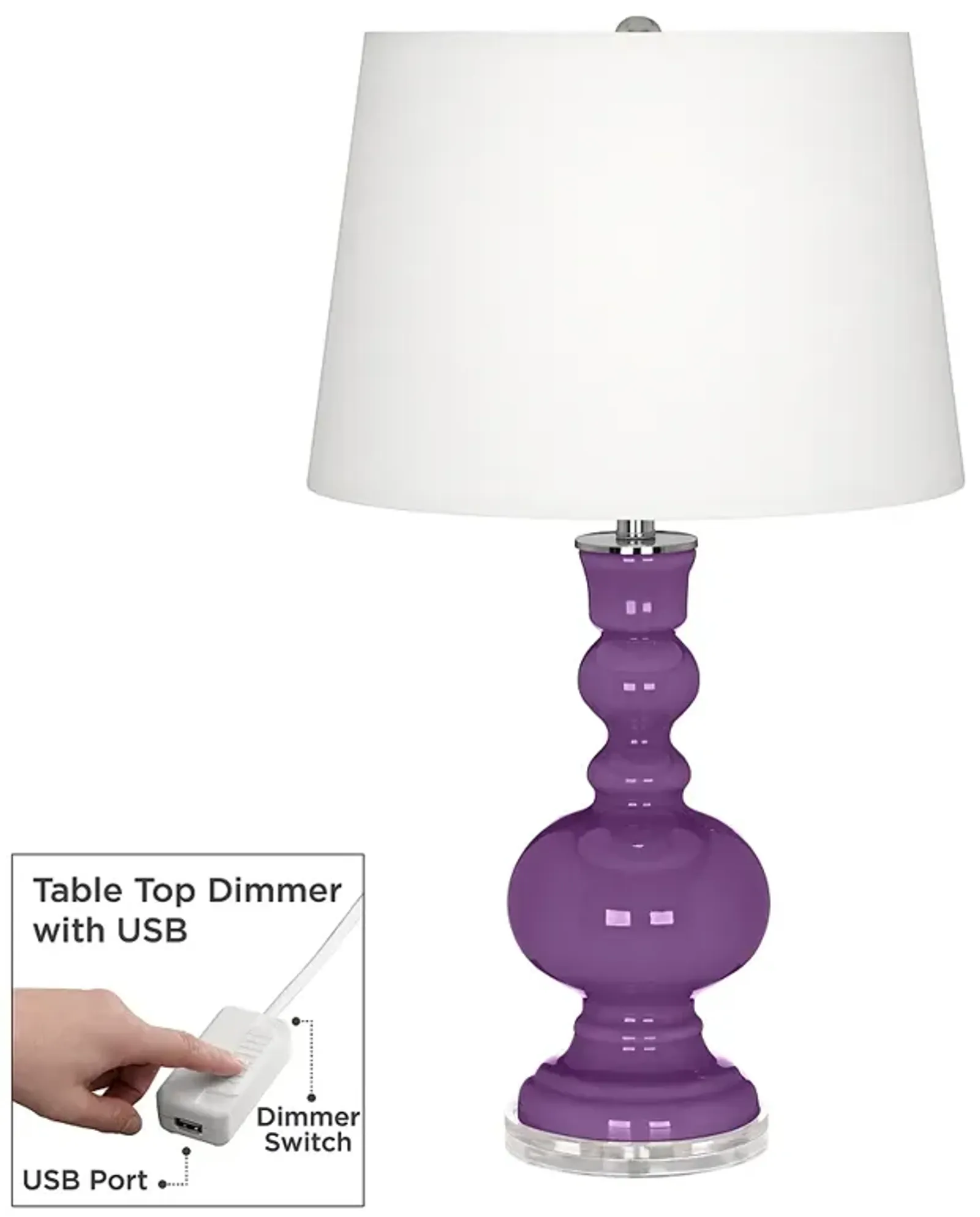 Color Plus Apothecary 30" Passionate Purple Table Lamp with USB Dimmer