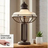 Glass And Metal Industrial Table Lamp with Dimmer with USB Port