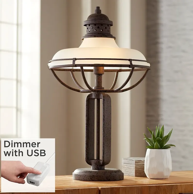 Glass And Metal Industrial Table Lamp with Dimmer with USB Port