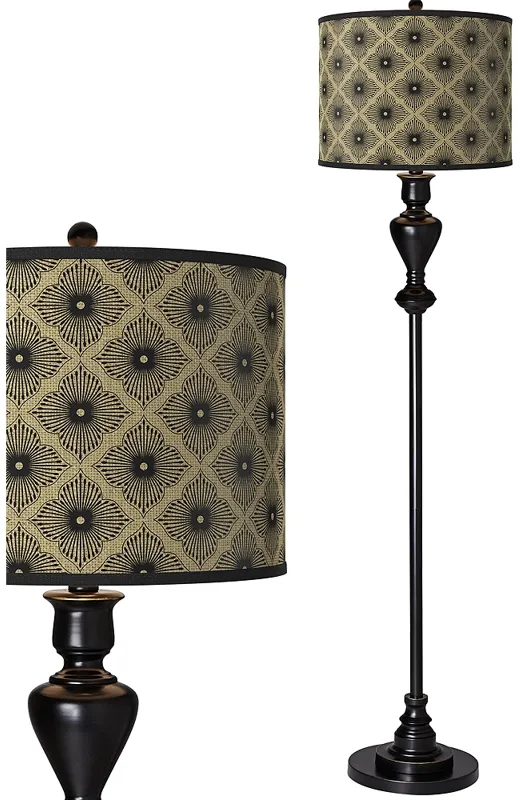 Rustic Flora Giclee Glow Shade with Black Bronze Floor Lamp