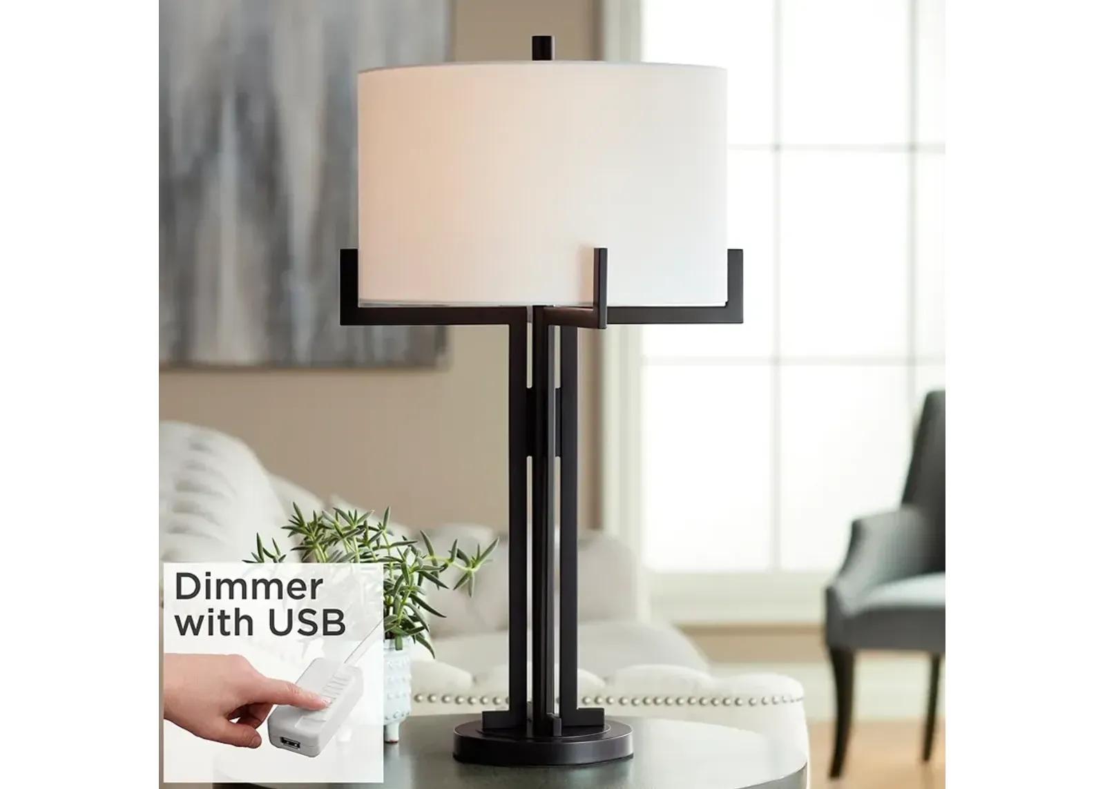 Madrid Black Industrial Modern Table Lamp with Dimmer with USB