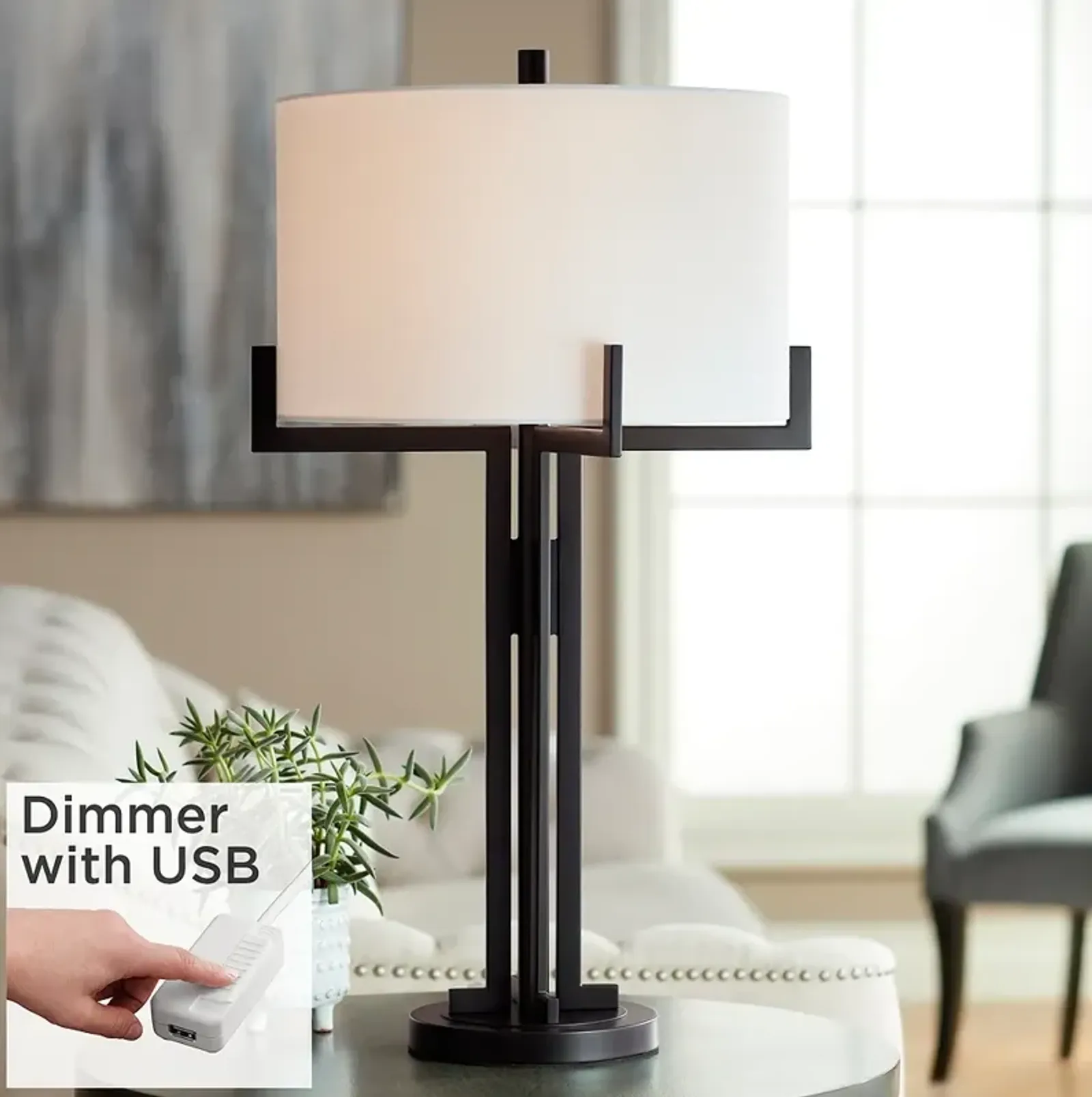 Madrid Black Industrial Modern Table Lamp with Dimmer with USB