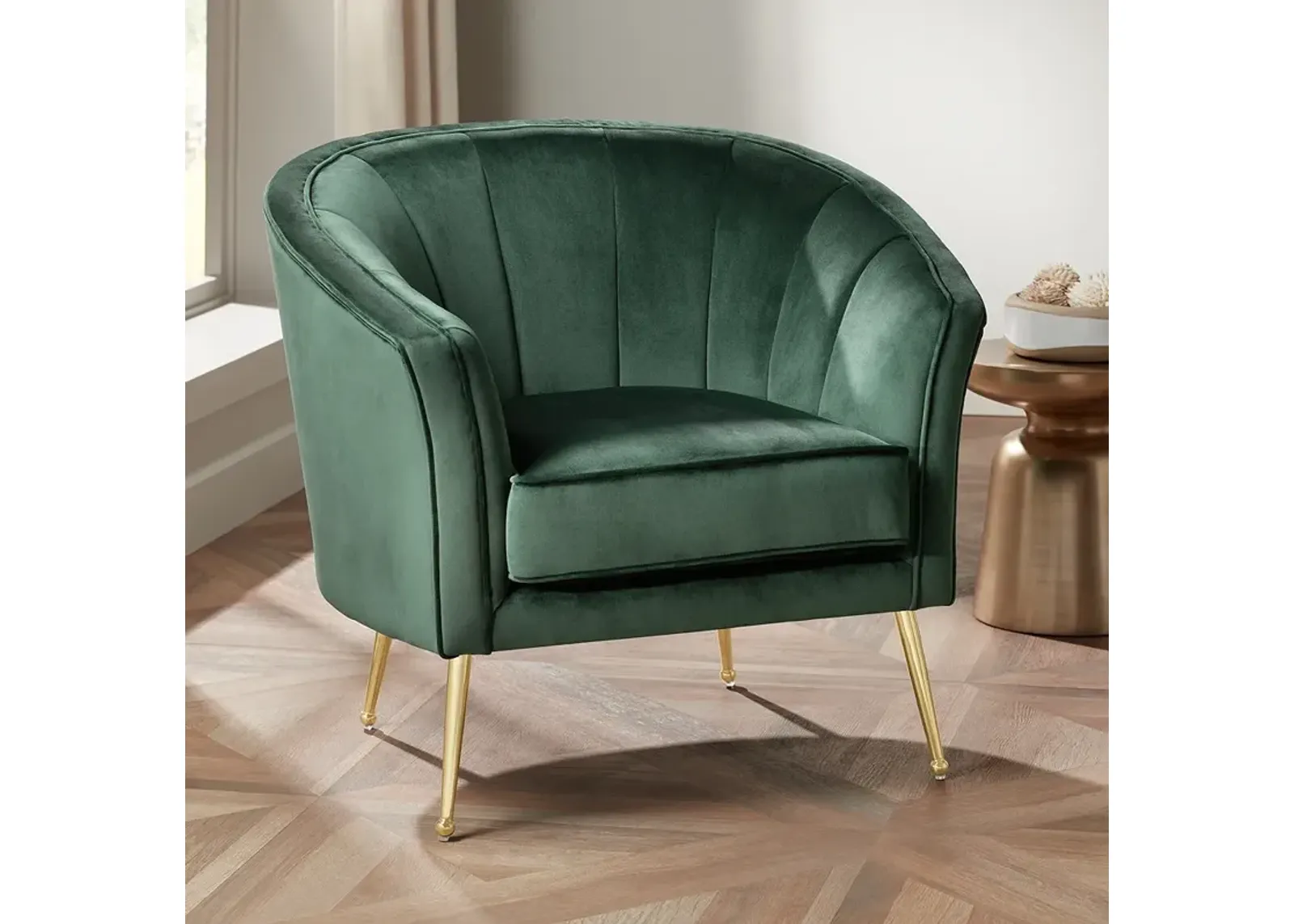 Leighton Green Velvet and Gold Tufted Accent Chair