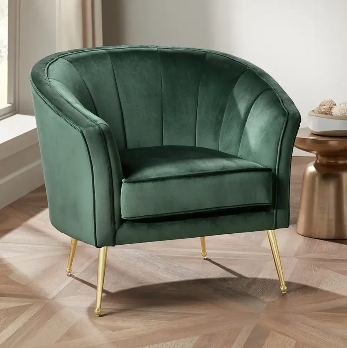 Leighton Green Velvet and Gold Tufted Accent Chair