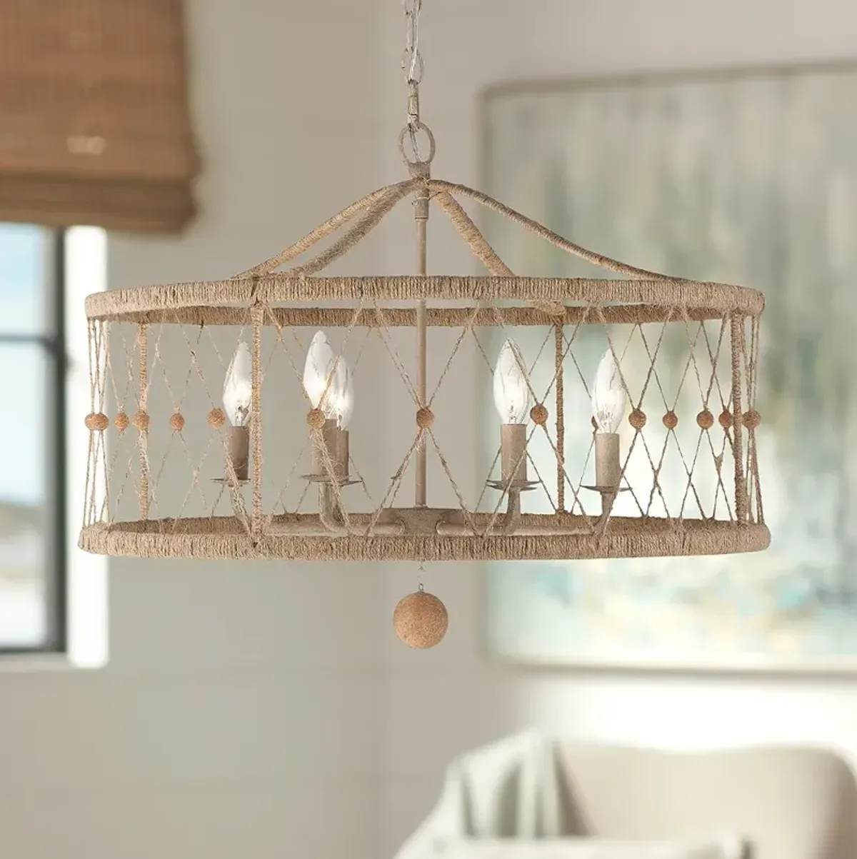 Brixton 24" Wide Silver and Natural Jute 6-Light Chandelier