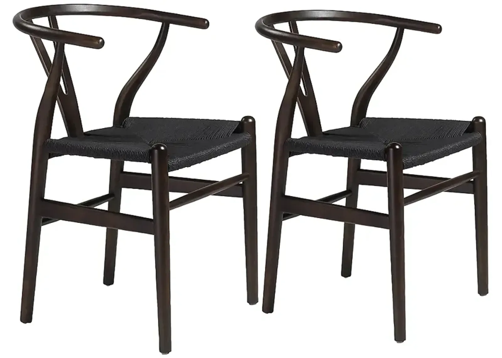 Evelina Walnut Wood Side Chairs Set of 2 with Black Seat