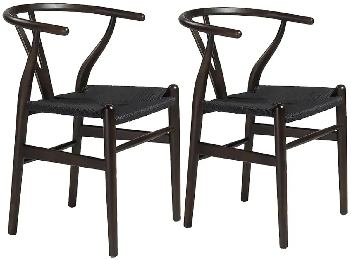 Evelina Walnut Wood Side Chairs Set of 2 with Black Seat