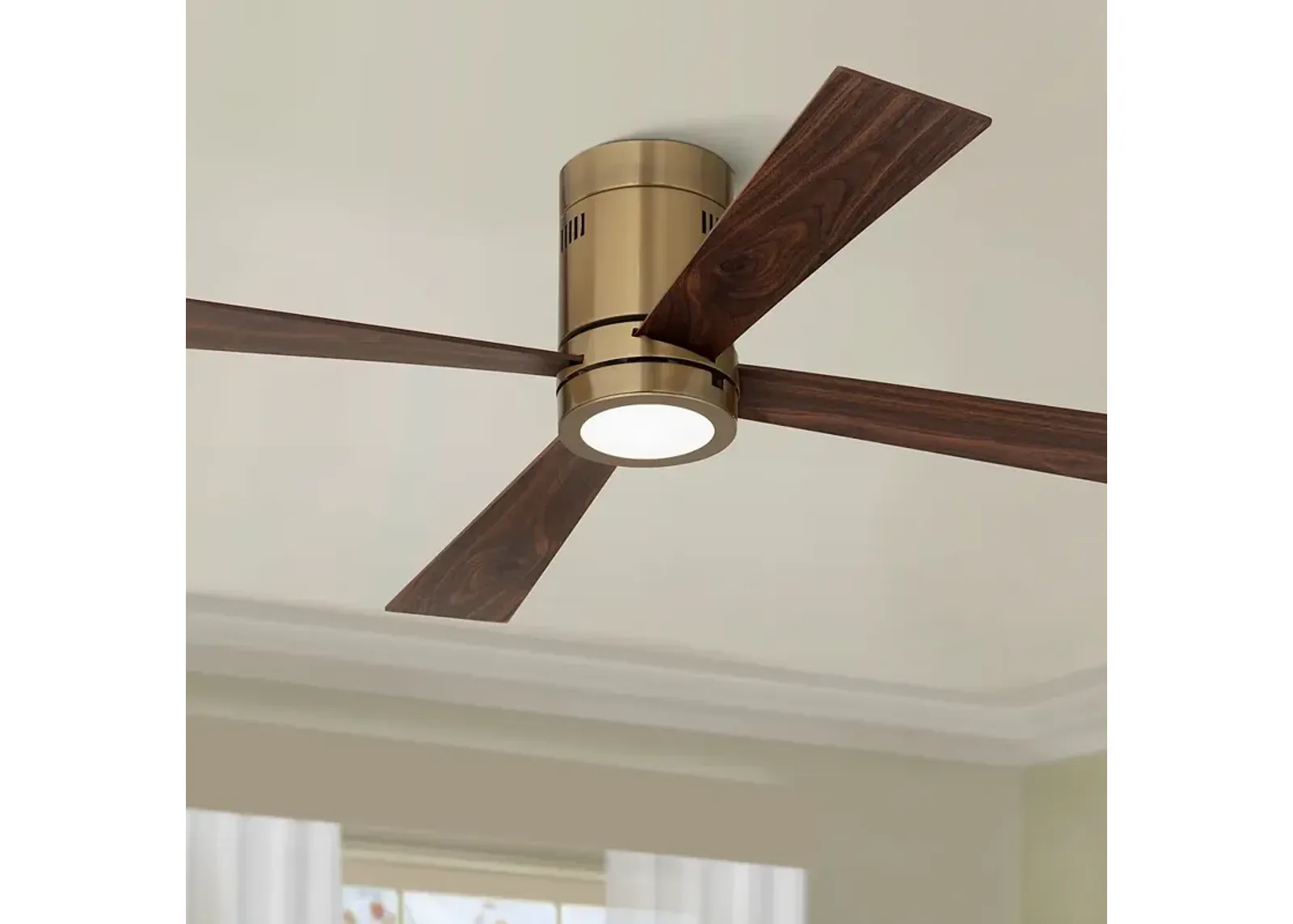 52" Casa Vieja Revue Soft Brass LED Hugger Ceiling Fan with Remote