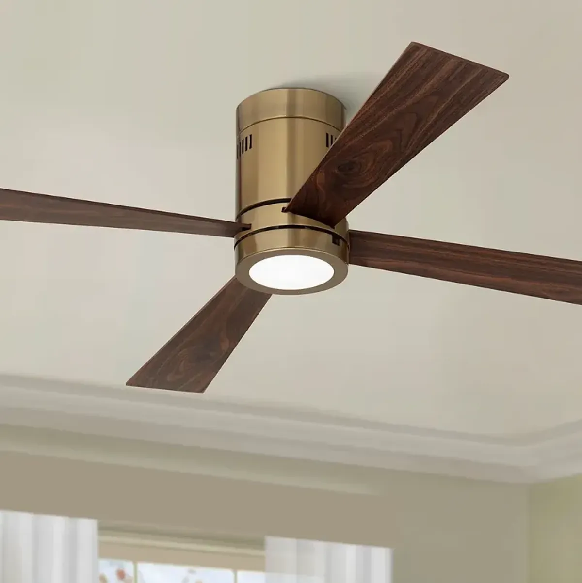 52" Casa Vieja Revue Soft Brass LED Hugger Ceiling Fan with Remote