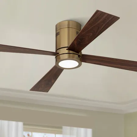 52" Casa Vieja Revue Soft Brass LED Hugger Ceiling Fan with Remote