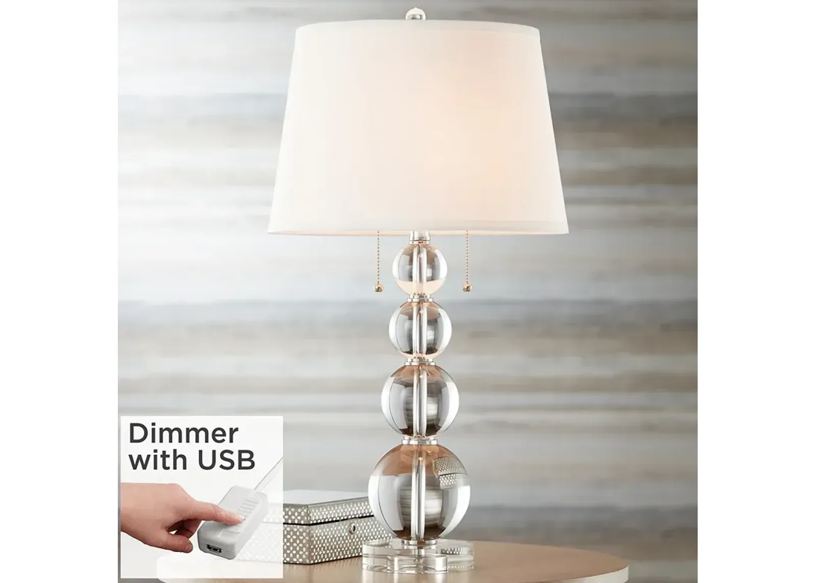 Stacked Crystal Spheres Table Lamp With USB Dimmer