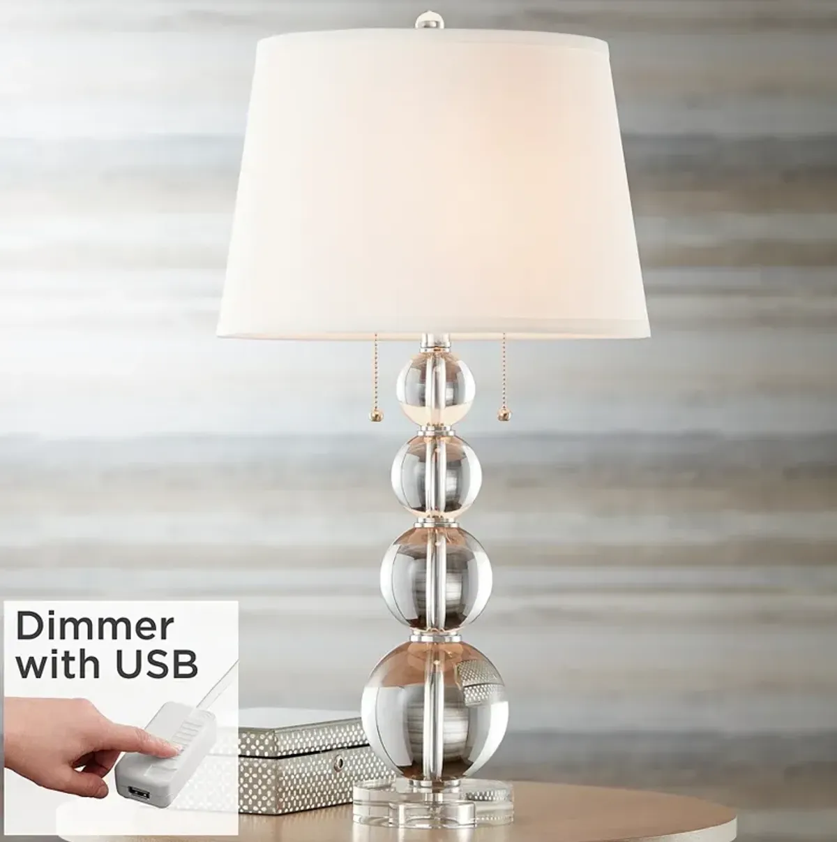 Stacked Crystal Spheres Table Lamp With USB Dimmer