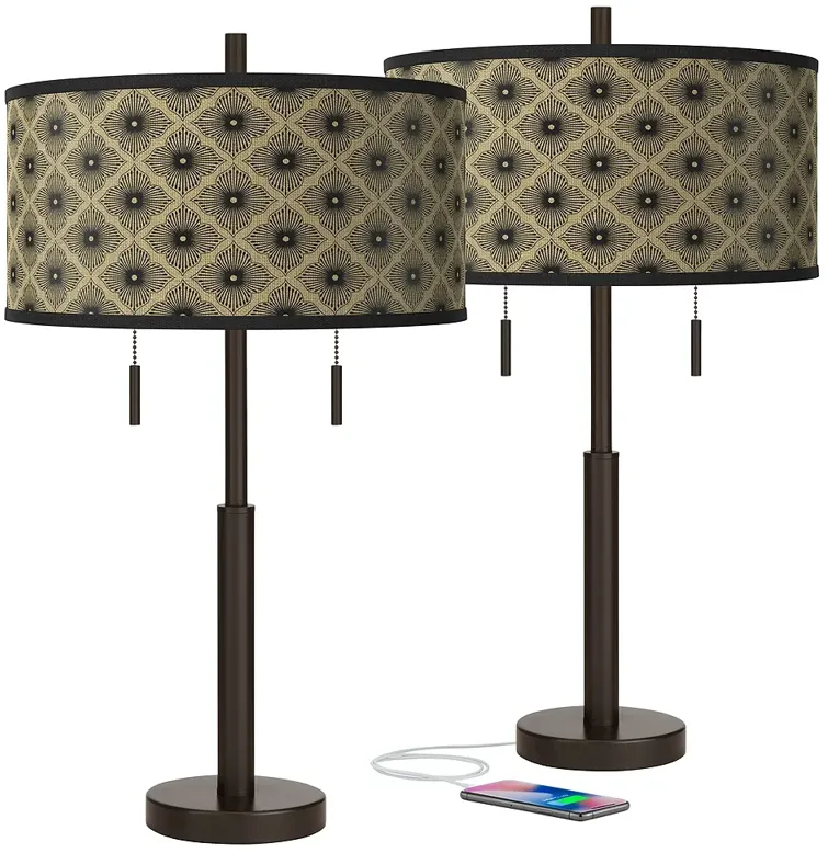 Rustic Flora Robbie Bronze USB Table Lamps Set of 2