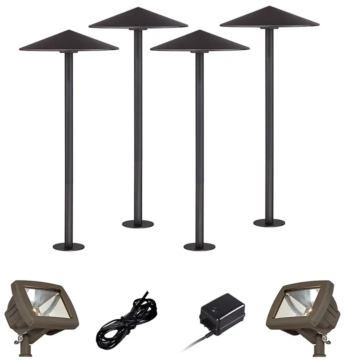 Kobe Bronze 8-Piece LED Landscape Path and Flood Light Set