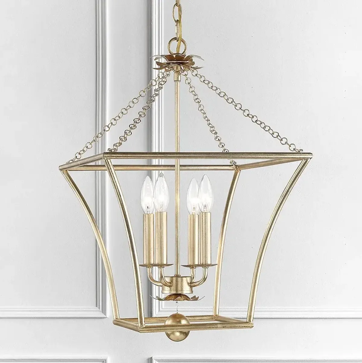 Crystorama Broche 16" Wide Antique Gold Steel 4-Light Taper Pendant