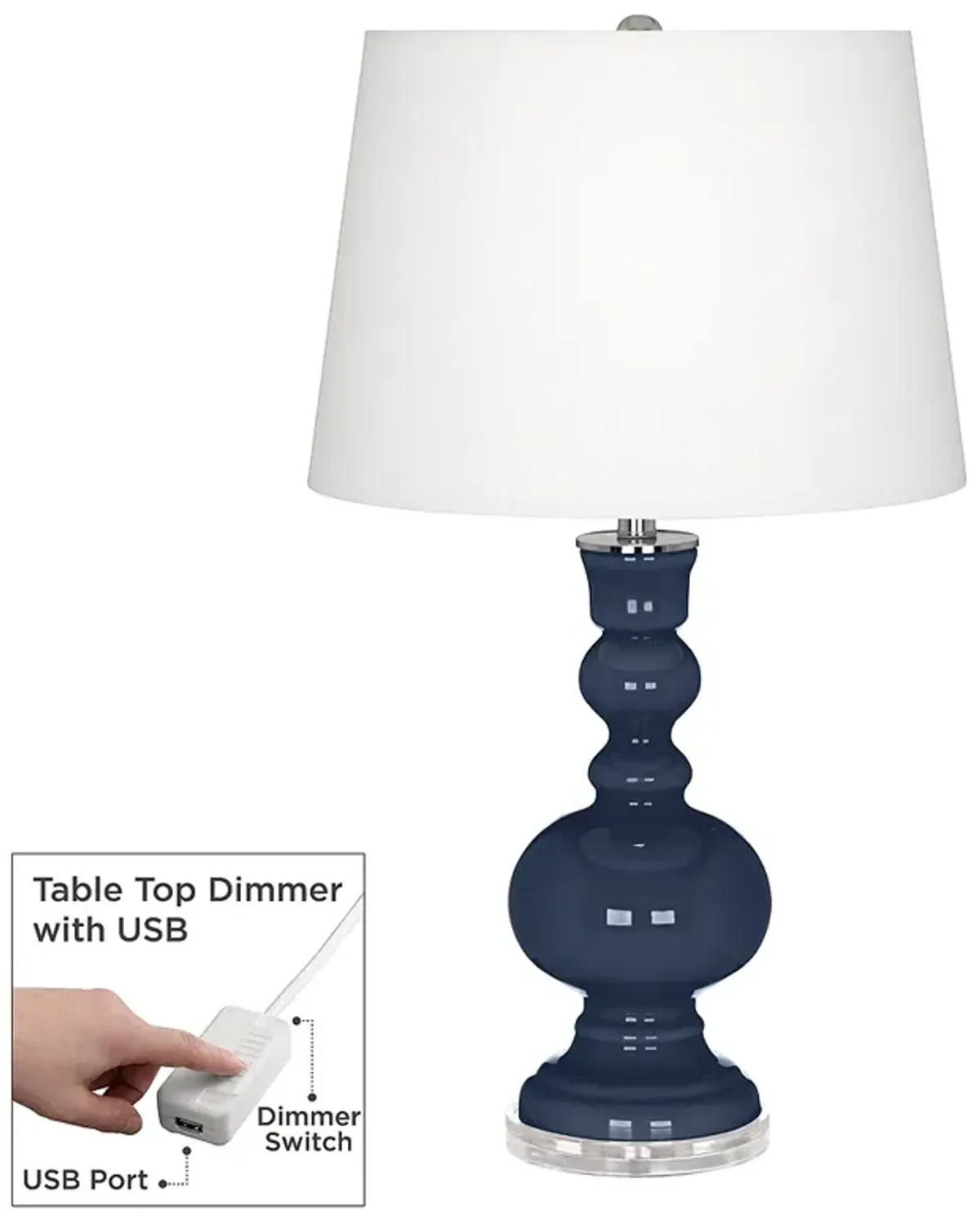 Color Plus Apothecary 30" High Naval Blue Table Lamp with USB Dimmer