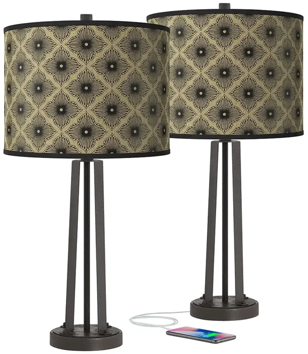 Rustic Flora Susan Dark Bronze USB Table Lamps Set of 2