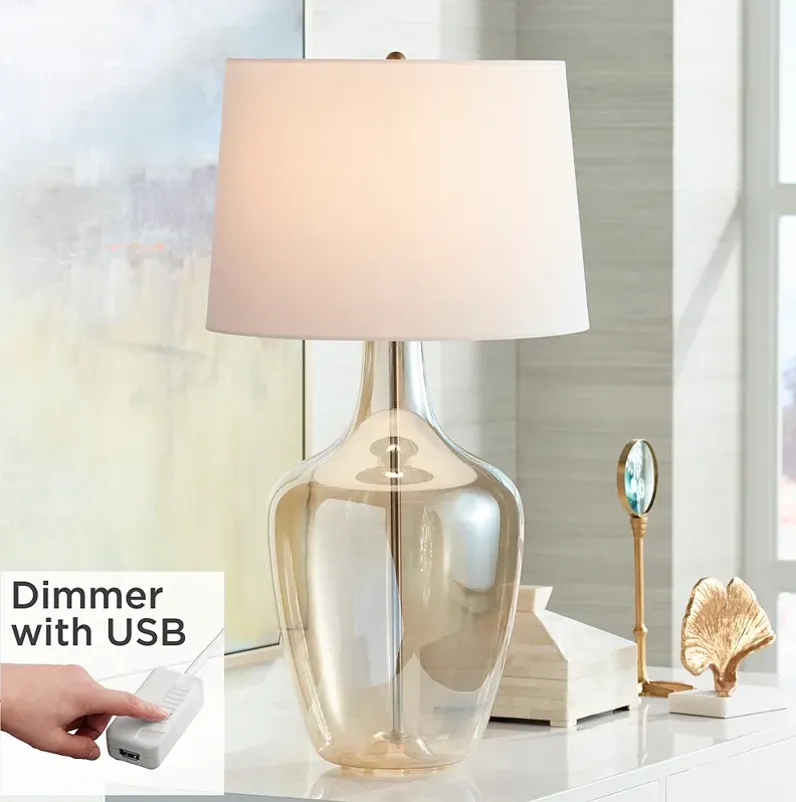 Ania Champagne Glass Jar Table Lamp with Dimmer with USB Charging Port