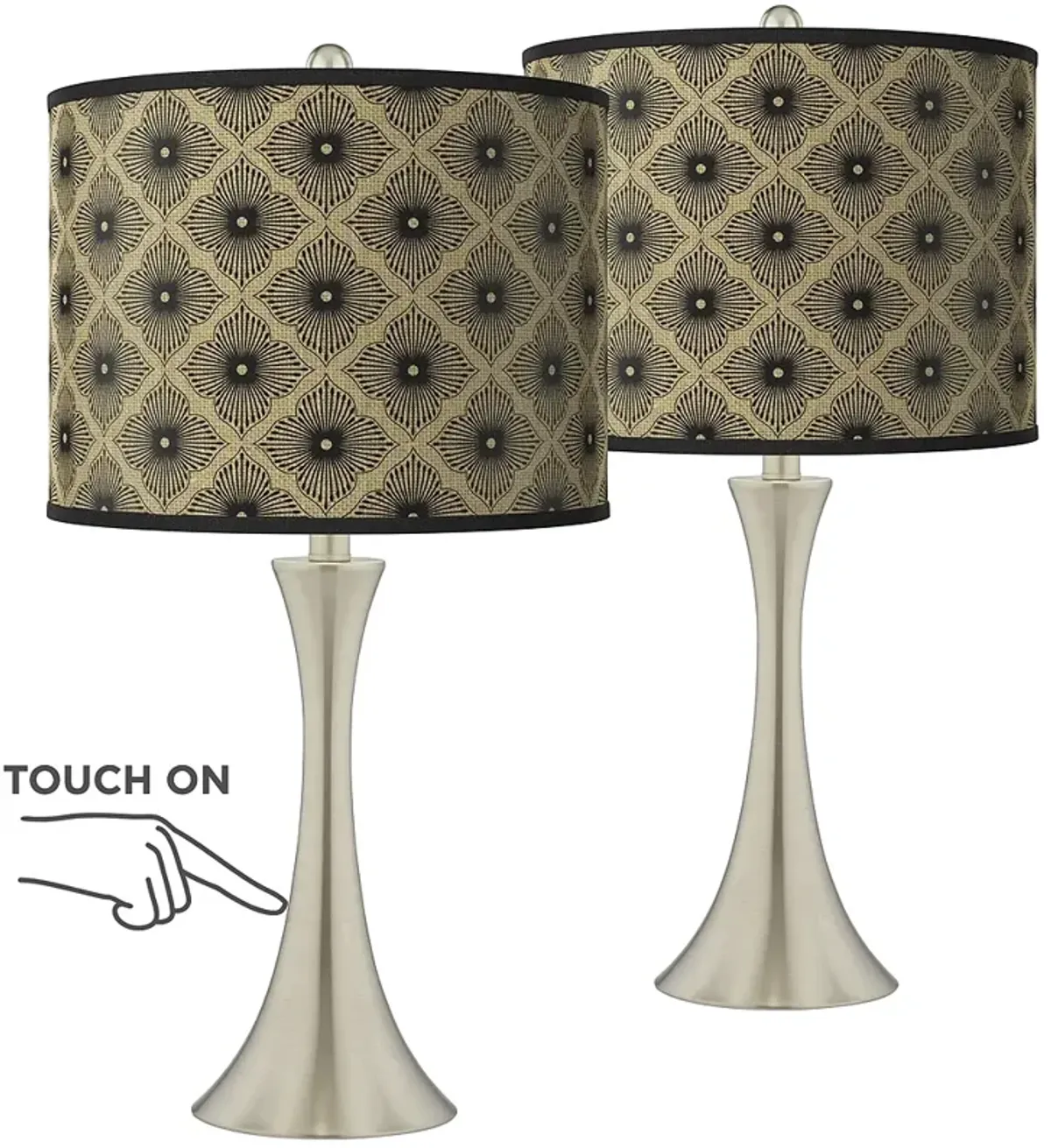 Rustic Flora Trish Brushed Nickel Touch Table Lamps Set of 2