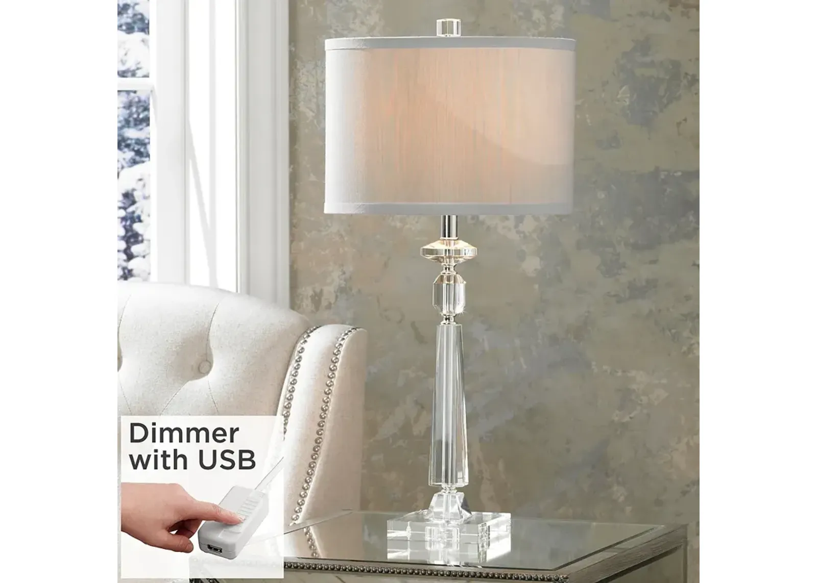 Vienna Full Spectrum Aline 26 1/2" Crystal Table Lamp with USB Dimmer