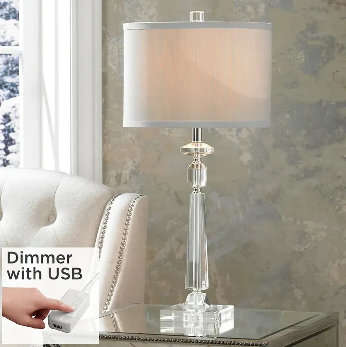 Vienna Full Spectrum Aline 26 1/2" Crystal Table Lamp with USB Dimmer