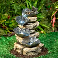 Frog and Four Lily Pad LED Lighted 21" High Outdoor Fountain