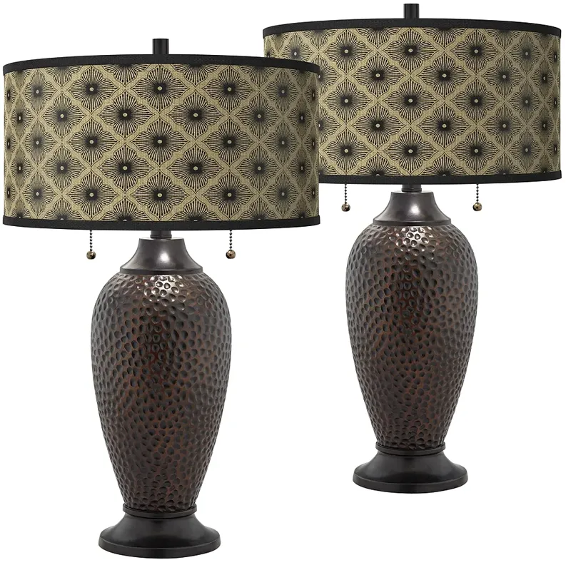 Rustic Flora Zoey Hammered Oil-Rubbed Bronze Table Lamp Set of 2