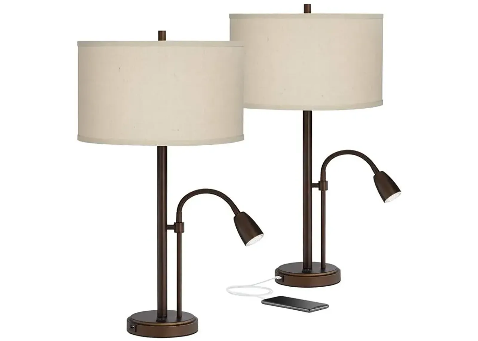 Possini Euro Traverse 29" Bronze Gooseneck LED USB Lamps Set of 2