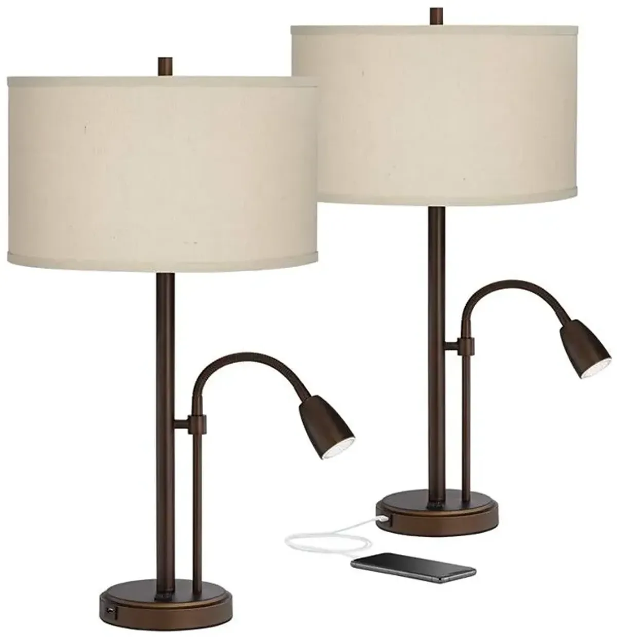 Possini Euro Traverse 29" Bronze Gooseneck LED USB Lamps Set of 2